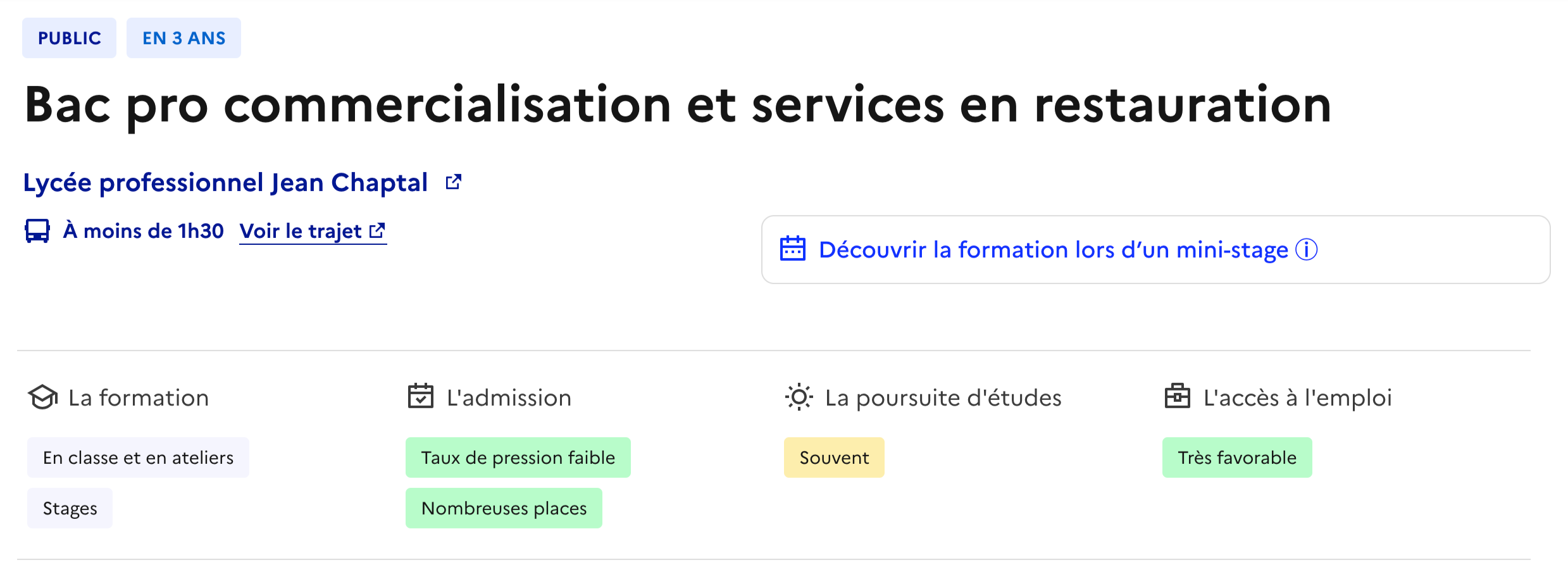 Exemple 2 : formation en voie scolaire